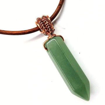 Men's Rustic Wire Wrapped Pointed Gemstone Crystal Leather Necklace by Alexa Martha Designs
